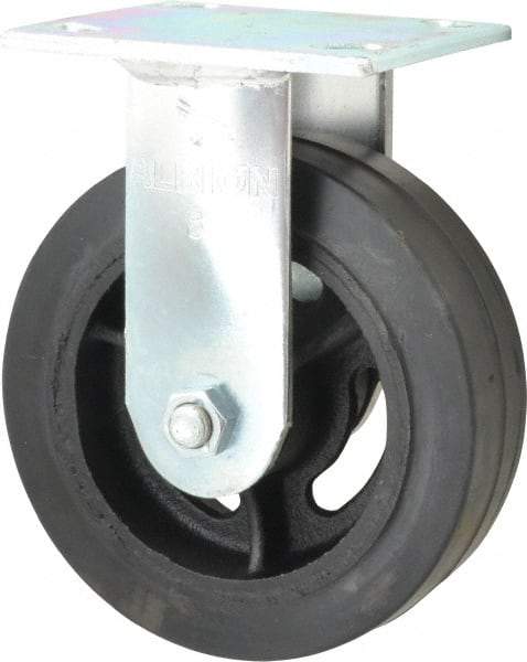 Albion - 6" Diam x 2" Wide x 7-1/4" OAH Top Plate Mount Rigid Caster - Rubber, 410 Lb Capacity, Roller Bearing, 4 x 4-1/2" Plate - USA Tool & Supply