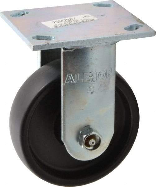 Albion - 5" Diam x 1-1/2" Wide x 6-1/2" OAH Top Plate Mount Rigid Caster - Polypropylene, 450 Lb Capacity, Roller Bearing, 4 x 4-1/2" Plate - USA Tool & Supply