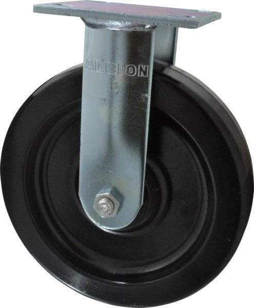 Albion - 8" Diam x 2" Wide x 9-1/2" OAH Top Plate Mount Rigid Caster - Phenolic, 1,250 Lb Capacity, Roller Bearing, 4 x 4-1/2" Plate - USA Tool & Supply
