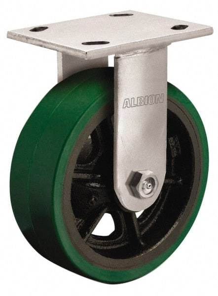 Albion - 8" Diam x 2" Wide x 9-1/2" OAH Top Plate Mount Rigid Caster - Polyurethane, 900 Lb Capacity, Roller Bearing, 4 x 4-1/2" Plate - USA Tool & Supply