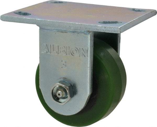 Albion - 3-1/4" Diam x 1-5/8" Wide x 4-1/4" OAH Top Plate Mount Rigid Caster - Polyurethane, 420 Lb Capacity, Roller Bearing, 4 x 4-1/2" Plate - USA Tool & Supply