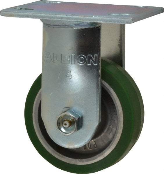 Albion - 4" Diam x 1-1/2" Wide x 5-5/8" OAH Top Plate Mount Rigid Caster - Polyurethane, 600 Lb Capacity, Roller Bearing, 4 x 4-1/2" Plate - USA Tool & Supply
