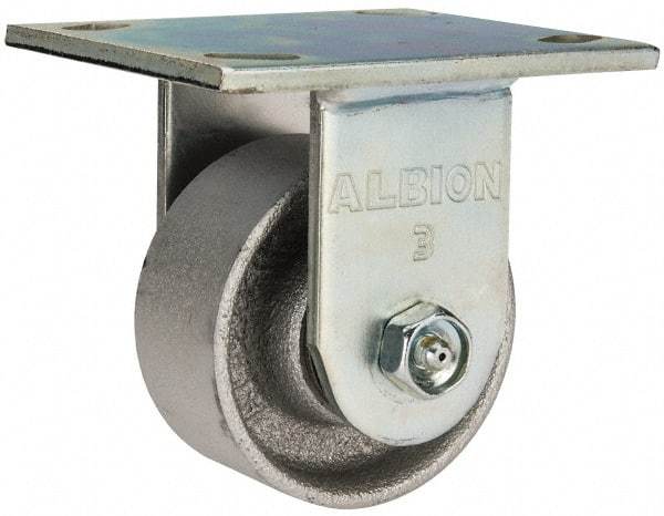 Albion - 3-1/4" Diam x 1-1/2" Wide x 4-1/4" OAH Top Plate Mount Rigid Caster - Cast Iron, 400 Lb Capacity, Roller Bearing, 4 x 4-1/2" Plate - USA Tool & Supply