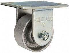 Albion - 3-1/4" Diam x 1-1/2" Wide x 4-1/4" OAH Top Plate Mount Rigid Caster - Cast Iron, 400 Lb Capacity, Roller Bearing, 4 x 4-1/2" Plate - USA Tool & Supply
