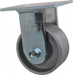 Albion - 4" Diam x 2" Wide x 5-5/8" OAH Top Plate Mount Rigid Caster - Cast Iron, 700 Lb Capacity, Roller Bearing, 4 x 4-1/2" Plate - USA Tool & Supply