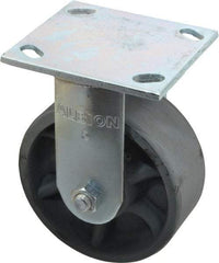 Albion - 5" Diam x 2" Wide x 6-1/2" OAH Top Plate Mount Rigid Caster - Cast Iron, 900 Lb Capacity, Roller Bearing, 4 x 4-1/2" Plate - USA Tool & Supply