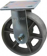 Albion - 6" Diam x 2" Wide x 7-1/4" OAH Top Plate Mount Rigid Caster - Cast Iron, 900 Lb Capacity, Roller Bearing, 4 x 4-1/2" Plate - USA Tool & Supply