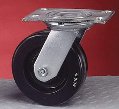 Albion - 4" Diam x 2" Wide x 5-5/8" OAH Top Plate Mount Rigid Caster - Cast Iron, 1,400 Lb Capacity, Roller Bearing, 4-1/2 x 6-1/4" Plate - USA Tool & Supply