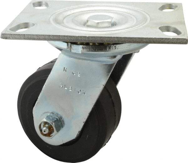 Albion - 4" Diam x 2" Wide x 5-5/8" OAH Top Plate Mount Swivel Caster - Rubber, 350 Lb Capacity, Roller Bearing, 4-1/2 x 6-1/4" Plate - USA Tool & Supply