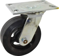 Albion - 6" Diam x 2" Wide x 7-1/2" OAH Top Plate Mount Swivel Caster - Rubber, 410 Lb Capacity, Roller Bearing, 4-1/2 x 6-1/4" Plate - USA Tool & Supply