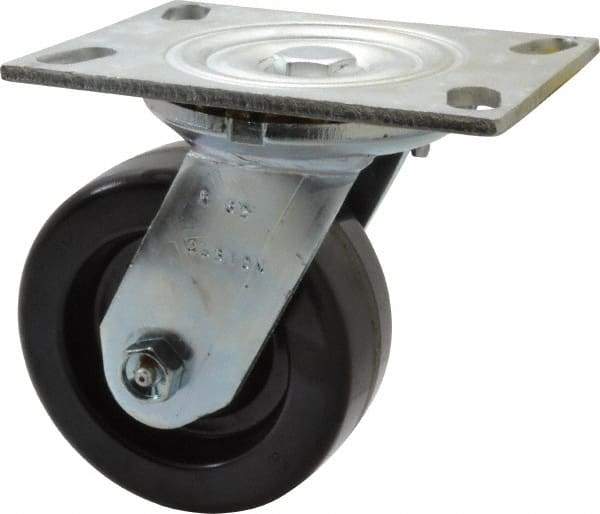 Albion - 5" Diam x 2" Wide x 6-1/2" OAH Top Plate Mount Swivel Caster - Phenolic, 1,000 Lb Capacity, Roller Bearing, 4-1/2 x 6-1/4" Plate - USA Tool & Supply