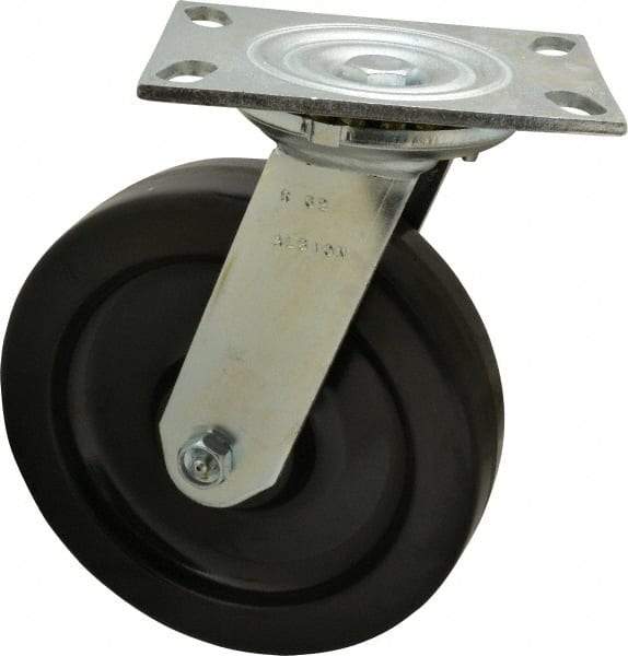 Albion - 8" Diam x 2" Wide x 10-1/8" OAH Top Plate Mount Swivel Caster - Phenolic, 1,400 Lb Capacity, Roller Bearing, 4-1/2 x 6-1/4" Plate - USA Tool & Supply