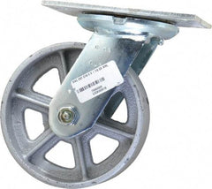 Albion - 6" Diam x 2" Wide x 7-1/2" OAH Top Plate Mount Swivel Caster - Cast Iron, 1,200 Lb Capacity, Roller Bearing, 4-1/2 x 6-1/4" Plate - USA Tool & Supply