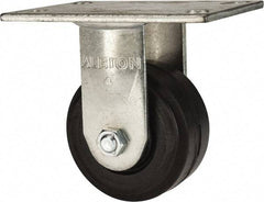 Albion - 4" Diam x 2" Wide x 5-5/8" OAH Top Plate Mount Rigid Caster - Rubber, 350 Lb Capacity, Roller Bearing, 4-1/2 x 6-1/4" Plate - USA Tool & Supply