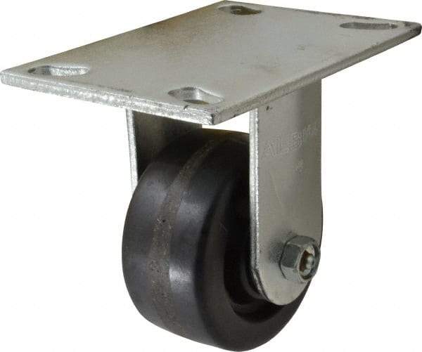 Albion - 4" Diam x 2" Wide x 5-5/8" OAH Top Plate Mount Rigid Caster - Phenolic, 1,400 Lb Capacity, Roller Bearing, 4-1/2 x 6-1/4" Plate - USA Tool & Supply