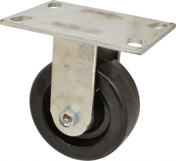 Albion - 5" Diam x 2" Wide x 6-1/2" OAH Top Plate Mount Rigid Caster - Phenolic, 1,400 Lb Capacity, Roller Bearing, 4-1/2 x 6-1/4" Plate - USA Tool & Supply