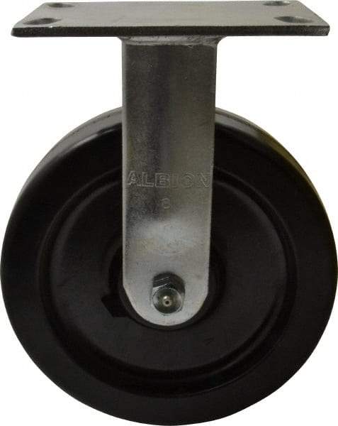 Albion - 8" Diam x 2" Wide x 10-1/8" OAH Top Plate Mount Rigid Caster - Phenolic, 1,400 Lb Capacity, Roller Bearing, 4-1/2 x 6-1/4" Plate - USA Tool & Supply