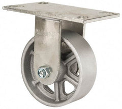Albion - 5" Diam x 2" Wide x 6-1/2" OAH Top Plate Mount Rigid Caster - Cast Iron, 1,400 Lb Capacity, Roller Bearing, 4-1/2 x 6-1/4" Plate - USA Tool & Supply