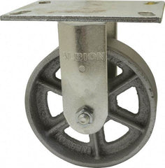 Albion - 6" Diam x 2" Wide x 7-1/2" OAH Top Plate Mount Rigid Caster - Cast Iron, 1,400 Lb Capacity, Roller Bearing, 4-1/2 x 6-1/4" Plate - USA Tool & Supply