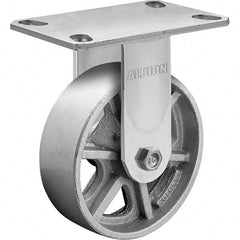 Albion - 8" Diam x 2" Wide x 10-1/8" OAH Top Plate Mount Rigid Caster - Cast Iron, 1,400 Lb Capacity, Roller Bearing, 4-1/2 x 6-1/4" Plate - USA Tool & Supply