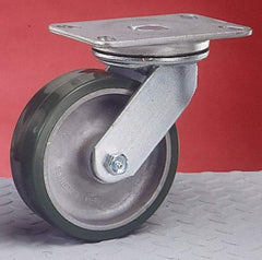 Albion - 8" Diam x 2" Wide x 10-1/8" OAH Top Plate Mount Rigid Caster - Rubber, 500 Lb Capacity, Roller Bearing, 5 x 6-1/4" Plate - USA Tool & Supply
