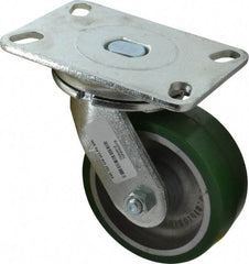 Albion - 5" Diam x 2" Wide x 6-1/2" OAH Top Plate Mount Swivel Caster - Polyurethane, 1,050 Lb Capacity, Roller Bearing, 4-1/2 x 6-1/4" Plate - USA Tool & Supply