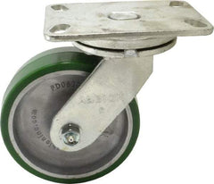 Albion - 6" Diam x 2" Wide x 7-1/2" OAH Top Plate Mount Swivel Caster - Polyurethane, 1,230 Lb Capacity, Roller Bearing, 4-1/2 x 6-1/4" Plate - USA Tool & Supply