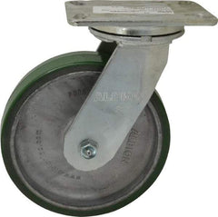 Albion - 8" Diam x 2" Wide x 10-1/8" OAH Top Plate Mount Swivel Caster - Polyurethane, 1,500 Lb Capacity, Roller Bearing, 4-1/2 x 6-1/4" Plate - USA Tool & Supply