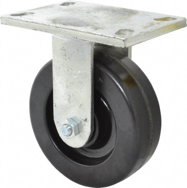 Albion - 6" Diam x 2" Wide x 7-1/2" OAH Top Plate Mount Rigid Caster - Phenolic, 1,200 Lb Capacity, Roller Bearing, 5 x 6-1/4" Plate - USA Tool & Supply