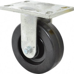 Albion - 6" Diam x 2" Wide x 7-1/2" OAH Top Plate Mount Rigid Caster - Phenolic, 1,200 Lb Capacity, Roller Bearing, 5 x 6-1/4" Plate - USA Tool & Supply