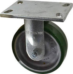Albion - 6" Diam x 2" Wide x 7-1/2" OAH Top Plate Mount Rigid Caster - Polyurethane, 1,230 Lb Capacity, Roller Bearing, 5 x 6-1/4" Plate - USA Tool & Supply