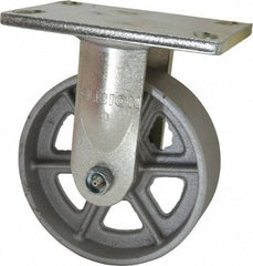 Albion - 6" Diam x 2" Wide x 7-1/2" OAH Top Plate Mount Rigid Caster - Cast Iron, 1,200 Lb Capacity, Roller Bearing, 5 x 6-1/4" Plate - USA Tool & Supply