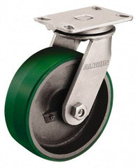 Albion - 5" Diam x 2-1/2" Wide x 6-1/2" OAH Top Plate Mount Swivel Caster - Polyurethane, 1,290 Lb Capacity, Roller Bearing, 4-1/2 x 6-1/4" Plate - USA Tool & Supply