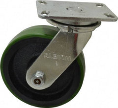 Albion - 8" Diam x 2-1/2" Wide x 10-1/8" OAH Top Plate Mount Swivel Caster - Polyurethane, 2,000 Lb Capacity, Roller Bearing, 4-1/2 x 6-1/4" Plate - USA Tool & Supply