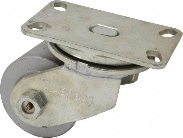 Albion - 4" Diam x 3" Wide x 5-1/2" OAH Top Plate Mount Swivel Caster - Cast Iron, 2,000 Lb Capacity, Roller Bearing, 4-1/2 x 6-1/4" Plate - USA Tool & Supply