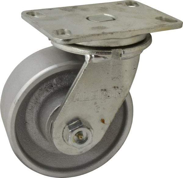 Albion - 6" Diam x 2-1/2" Wide x 7-5/8" OAH Top Plate Mount Swivel Caster - Cast Iron, 2,000 Lb Capacity, Roller Bearing, 4-1/2 x 6-1/4" Plate - USA Tool & Supply