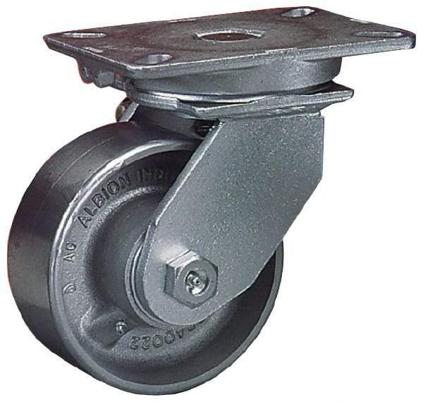 Albion - 10" Diam x 3" Wide x 12-1/2" OAH Top Plate Mount Swivel Caster - Polyurethane, 3,000 Lb Capacity, Roller Bearing, 5-1/4 x 7-1/4" Plate - USA Tool & Supply