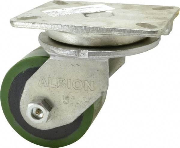Albion - 5" Diam x 3" Wide x 7" OAH Top Plate Mount Swivel Caster - Polyurethane, 1,530 Lb Capacity, Roller Bearing, 5-1/4 x 7-1/4" Plate - USA Tool & Supply