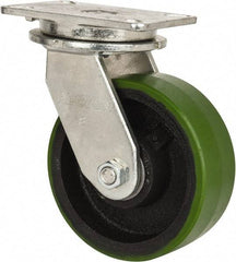 Albion - 8" Diam x 3" Wide x 10-1/2" OAH Top Plate Mount Swivel Caster - Polyurethane, 2,520 Lb Capacity, Roller Bearing, 5-1/4 x 7-1/4" Plate - USA Tool & Supply