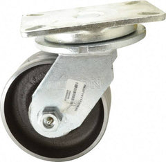 Albion - 6" Diam x 2-1/2" Wide x 8" OAH Top Plate Mount Swivel Caster - Forged Steel, 3,500 Lb Capacity, Roller Bearing, 5-1/4 x 7-1/4" Plate - USA Tool & Supply