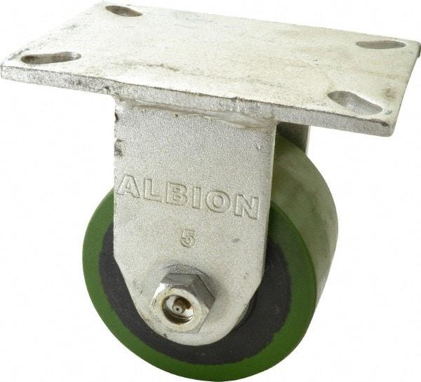 Albion - 5" Diam x 3" Wide x 7" OAH Top Plate Mount Rigid Caster - Polyurethane, 1,530 Lb Capacity, Roller Bearing, 5 x 7-1/4" Plate - USA Tool & Supply