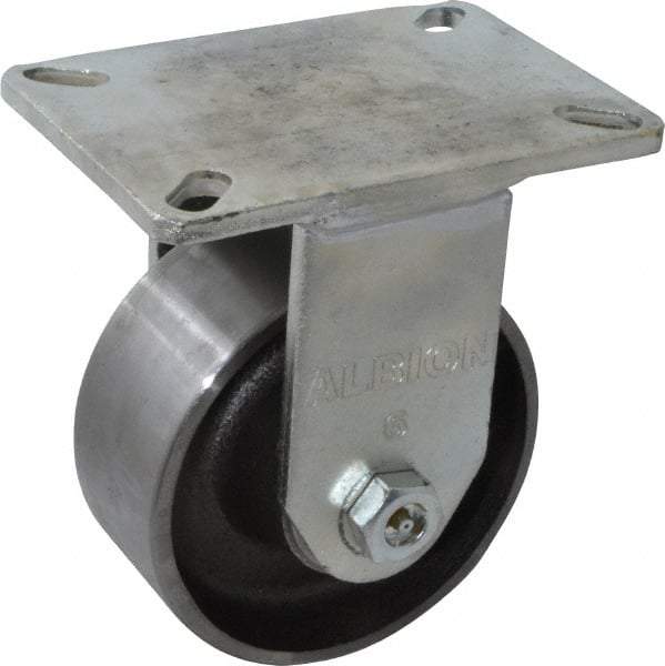 Albion - 6" Diam x 2-1/2" Wide x 8" OAH Top Plate Mount Rigid Caster - Forged Steel, 3,500 Lb Capacity, Roller Bearing, 5 x 7-1/4" Plate - USA Tool & Supply