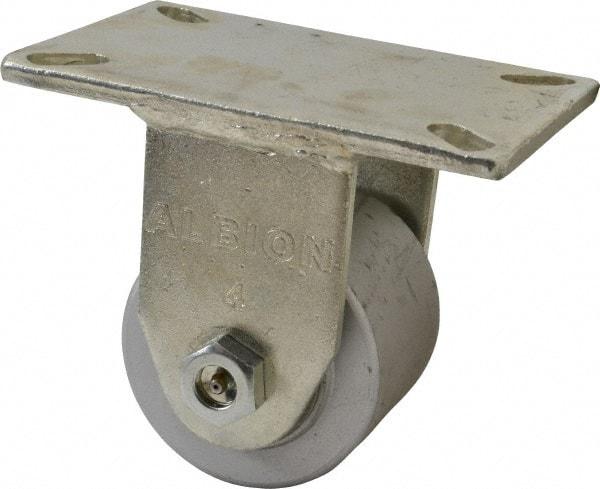Albion - 4" Diam x 3" Wide x 6" OAH Top Plate Mount Rigid Caster - Cast Iron, 2,000 Lb Capacity, Roller Bearing, 5 x 7-1/4" Plate - USA Tool & Supply