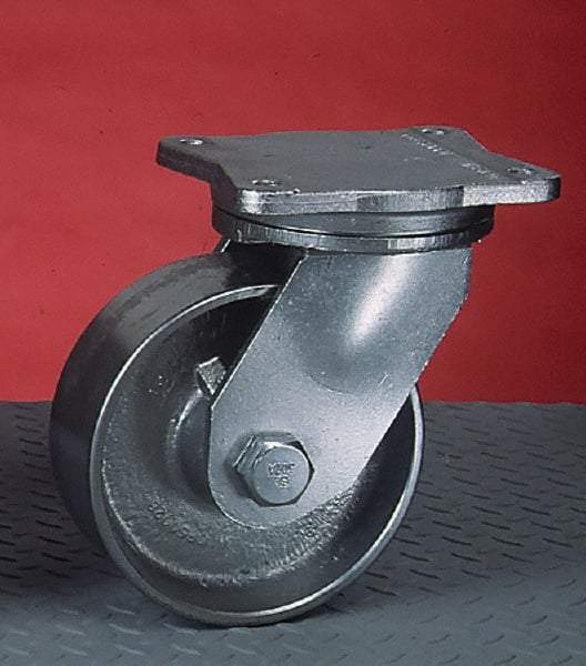 Albion - 6" Diam x 2-1/2" Wide x 8-1/2" OAH Top Plate Mount Swivel Caster - Forged Steel, 5,000 Lb Capacity, Tapered Roller Bearing, 6-1/2 x 7-1/2" Plate - USA Tool & Supply