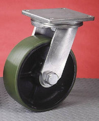 Albion - 6" Diam x 3" Wide x 9" OAH Top Plate Mount Swivel Caster - Forged Steel, 8,000 Lb Capacity, Tapered Roller Bearing, 8-1/2 x 8-1/2" Plate - USA Tool & Supply