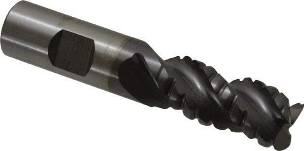 Cleveland - 3/4" Diam, Coarse Pitch, 1-5/8" LOC, 3 Flute Powdered Metal 0.12" Corner Radius Roughing End Mill - TiCN Finish, 3-7/8" OAL, 3/4" Shank Diam, Single End, Centercutting, 42° Helix - USA Tool & Supply