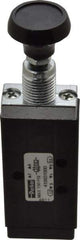 Parker - 0.20 CV Rate, 1/8" NPT Inlet Direct Air 2 Mechanical Spool Valve - 4 Way, 2 Position, 150 Max psi, Button Push Pull - USA Tool & Supply