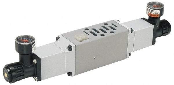 Parker - Zinc Sandwich/Manifold Regulator - 5 to 125 psi Range, 125 Max psi Supply Pressure, 1/4" Gauge Port Thread, 4-1/2" Wide x 10" High - USA Tool & Supply