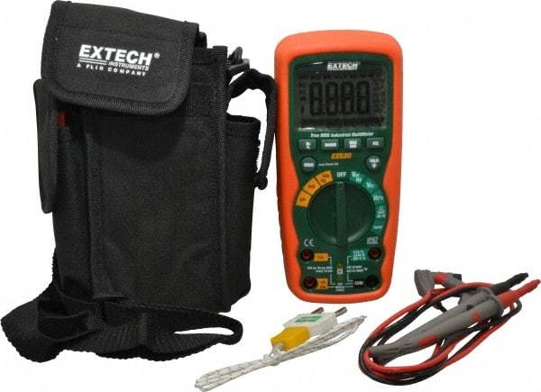 Extech - EX520, CAT IV, 1,000 VAC/VDC, Digital True RMS Multimeter - 40 mOhm, Measures Voltage, Capacitance, Current, Frequency, Resistance, Temperature - USA Tool & Supply