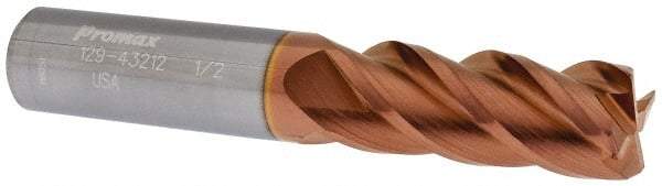 ProMax - 1/2", 4 Flute, Single End, Solid Carbide, 0.03" Corner Radius End Mill - 3" OAL, 40° Helix, Right Hand Flute, 1" LOC, Right Hand Cut - USA Tool & Supply